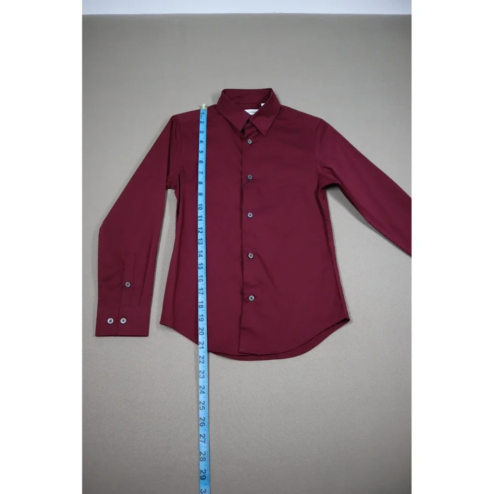 Calvin Klein Boys Long Sleeve Stretch Fashion Solid Poplin Shirt -‎ Dark Red 8